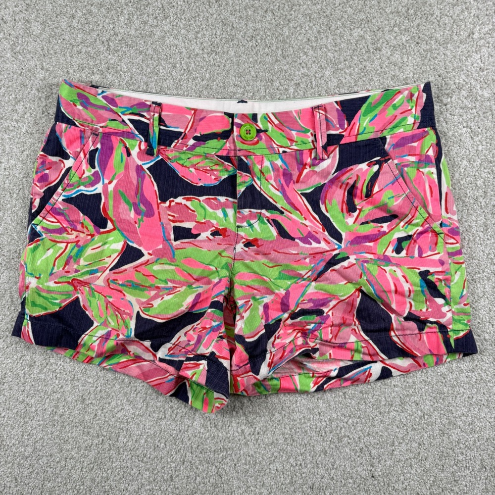 Lilly Pulitzer Callahan Short Women 10 Pink Green Navy Tropical Leaf Cotton